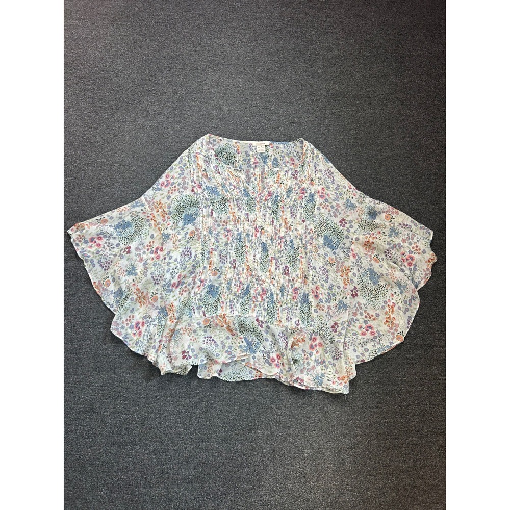 Sundance Blouse Floral Womens Medium Multi-Color Poncho Bell Sleeve Ruffle Boho‎